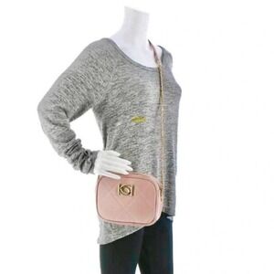 Blush Pink Quilted Crossbody Bag‎ Gold Chain Strap Small Camera Bag Purse Vegan